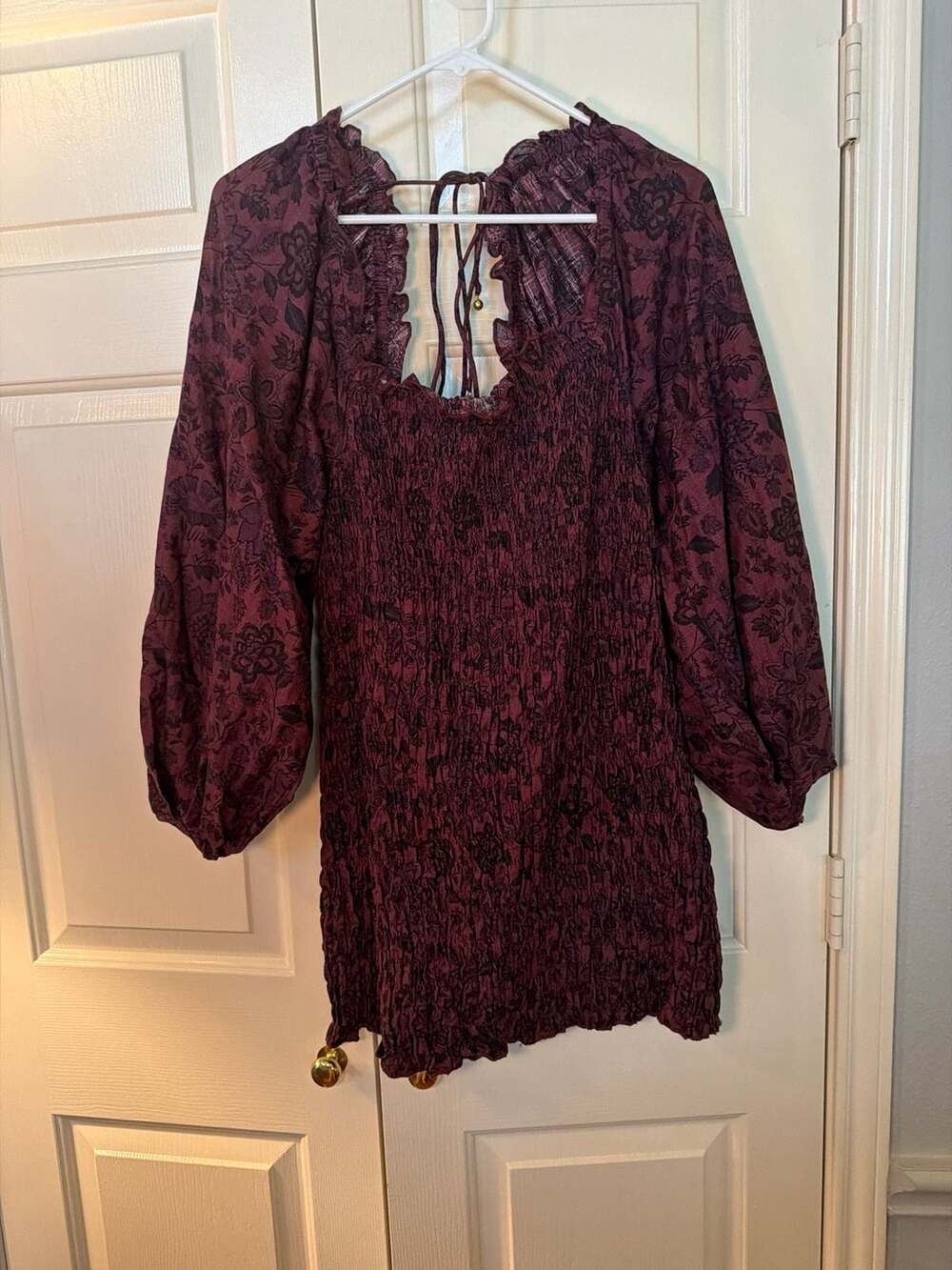 Free People Violet Mini Dress in Burgundy Floral, Size Large
